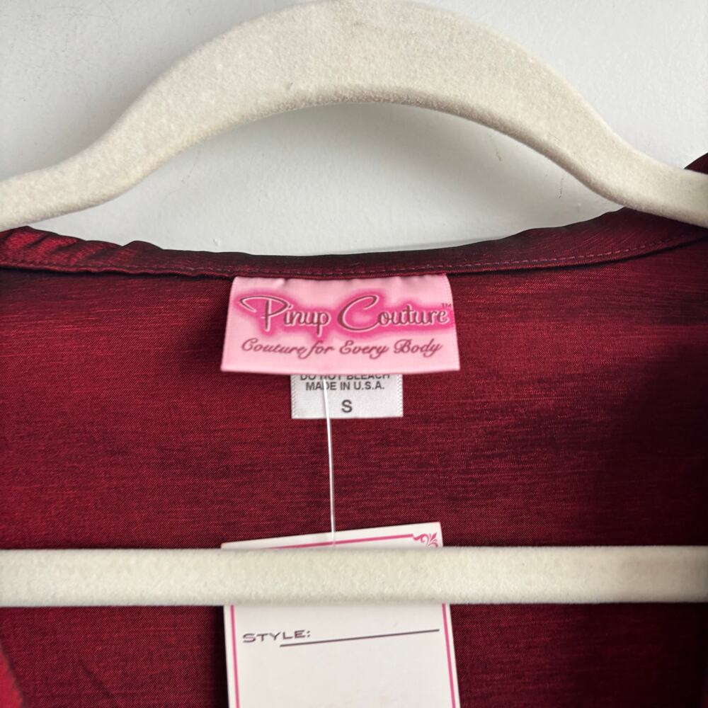 Pinup Couture Burgundy Portrait Collar Swing Dress NWT S Retro Rockabilly Wine - Picture 15 of 16